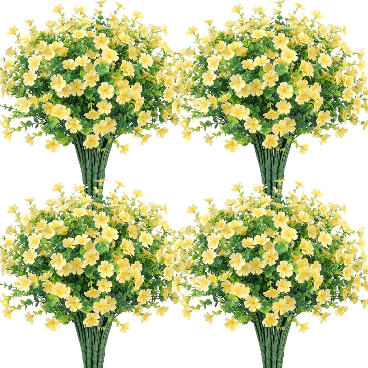 Ouddy Decor 24 Bundles Artificial Silk Flowers for Outdoors, Fake Plants Faux Greenery for Indoor Outside Garden Porch Window Hanging Planter Office Table Home Decor, Yellow