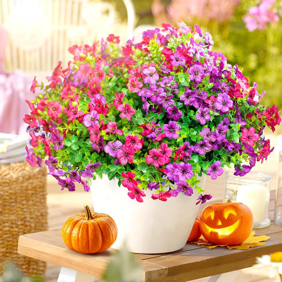 Artificial Flowers for Outdoors,Faux Flowers Daisy with Eucalyptus Leaves for Indoor Garden Home Decoration,UV Resistant Artificial Flower Fake Plants for Porch Patio, 12 Bundles (6 Multicolor)