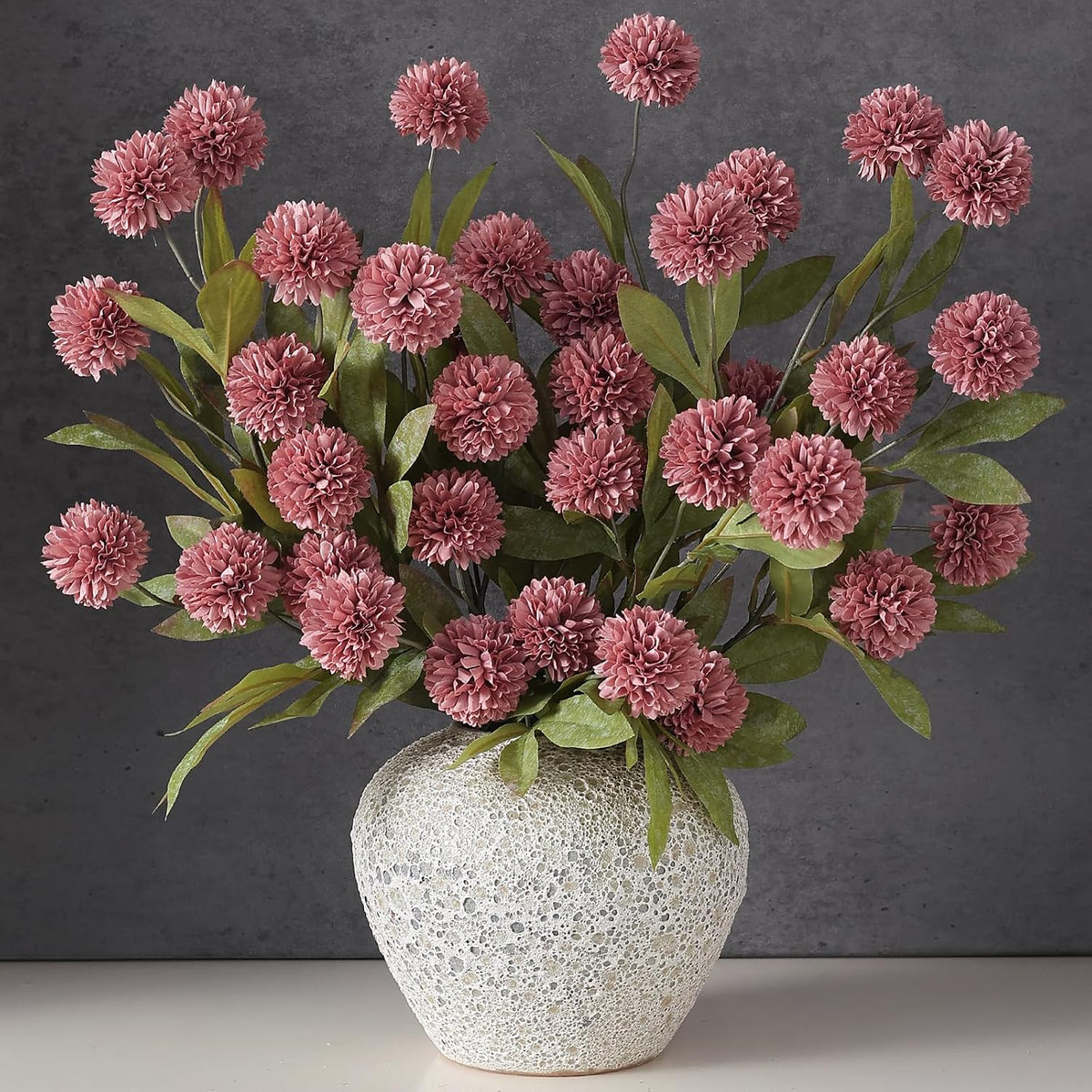 12 Pcs 27" Faux Silk Pompon Mum Artificial Flowers for Vase, Beige Bulk Fake Chrysanth Branches