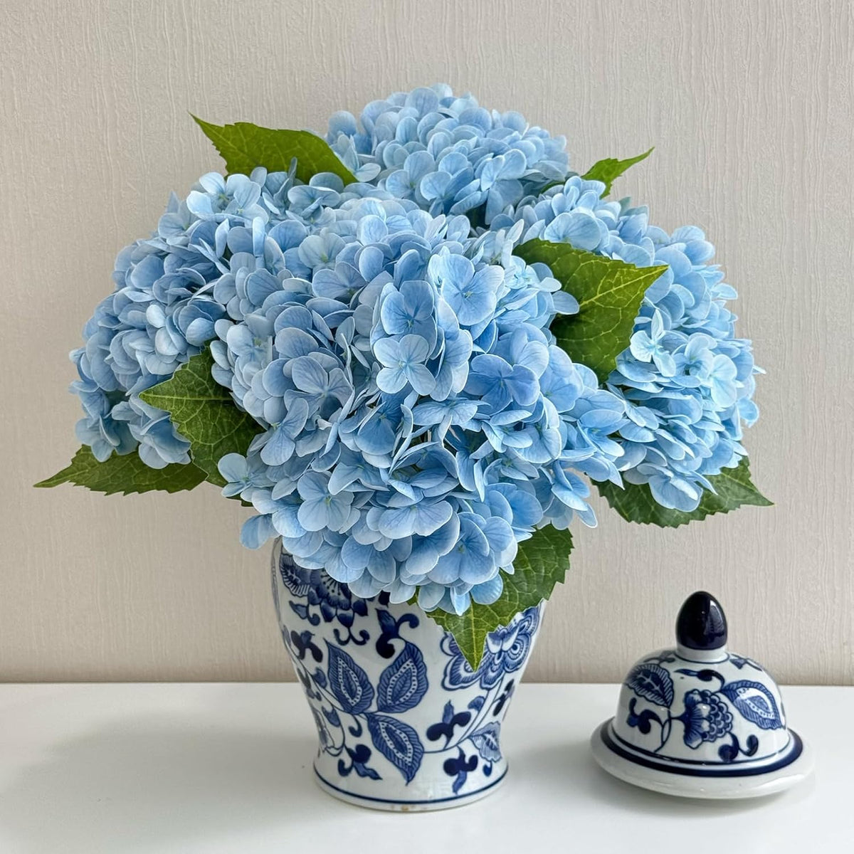 4 Pcs Real Touch White Hydrangeas Artificial Flower 21 inches Realistic Faux Latex Hydrangeas Flower for Home Decor Kitchen Living Room Spring Table Wedding Xmas Arrangement