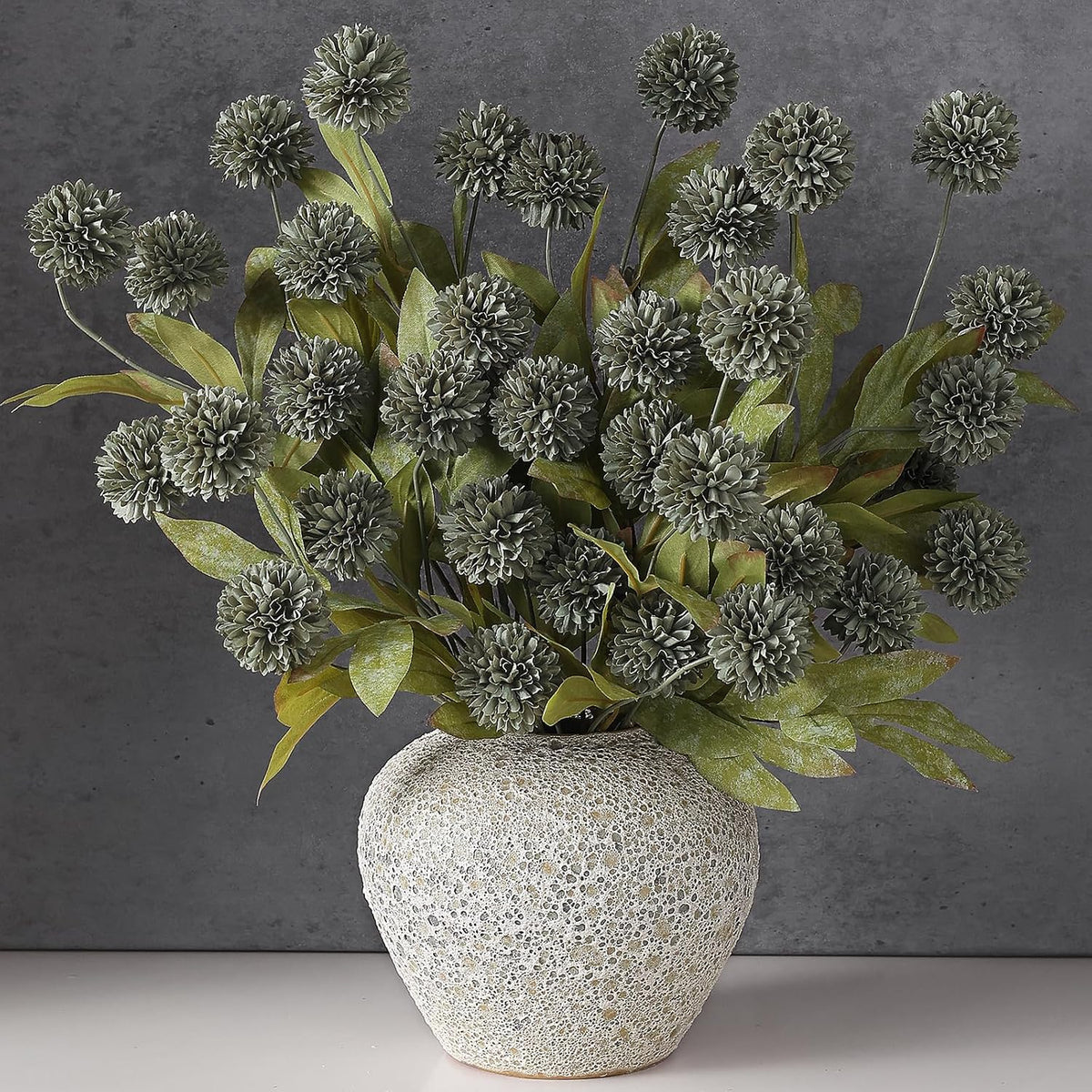 12 Pcs 27" Faux Silk Pompon Mum Artificial Flowers for Vase, Beige Bulk Fake Chrysanth Branches