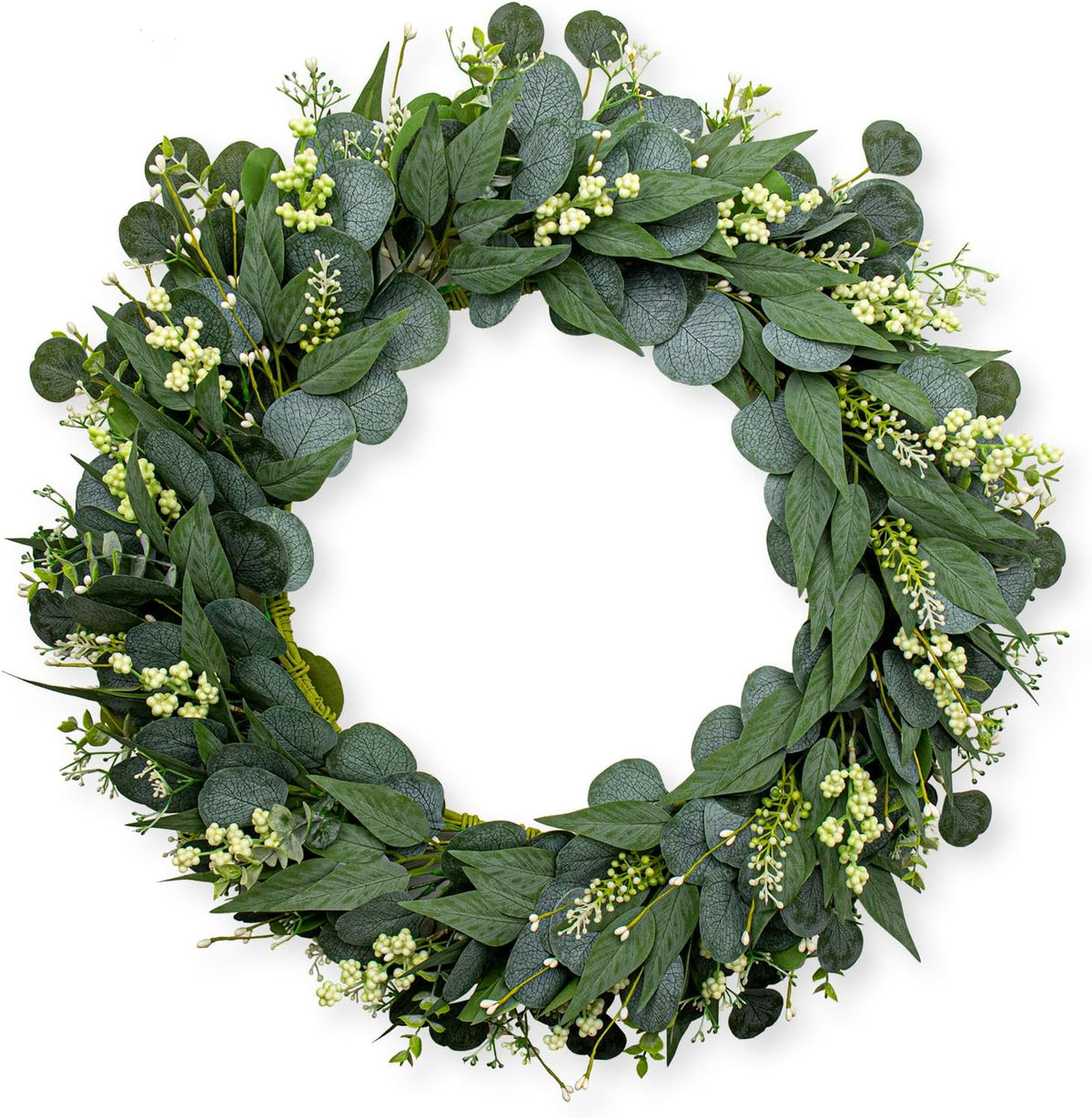 JINGHONG Eucalyptus Wreaths for Front Door 20 Inch Green Home Decor for Wall Porch Window Spring Summer Wreath with Big Berries for All Seasons Winter Christmas