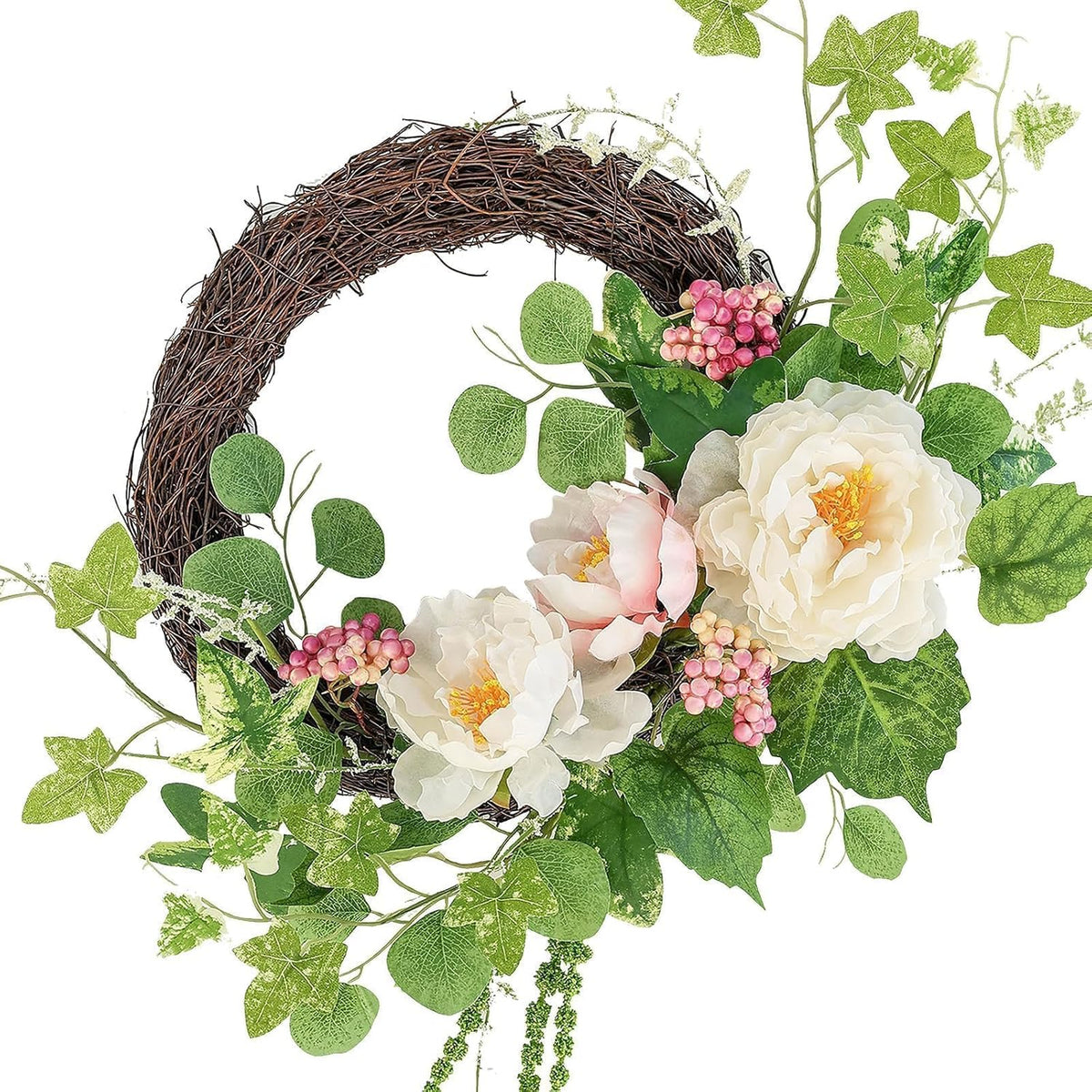 Spring Summer Wreaths for Front Door, 20 Inch Artificial Wreaths with Hydrangea Floral, Floral Wreath for Porch Wall Window Wedding Decor, All Season Wreaths for Home Outdoor Decoration