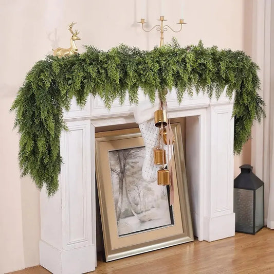 2-Pack 6 FT Real-Touch Artificial Cedar Garlands, Green Pine Greenery for Mantle and Wall