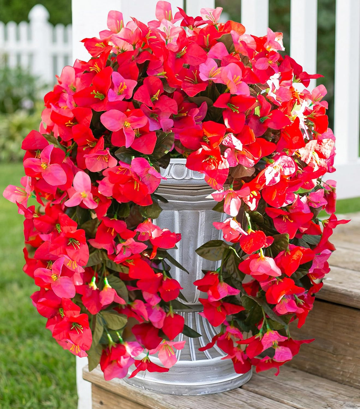 HyeFlora Bougainvillea Artificial Hanging Flowers Plants for Outdoors Decoration, 2pcs Fake Flowers Silk Bougainvillea Vines Realistic UV Resistant Faux Flowers for Outdoor Planters Porch Patio, Mix