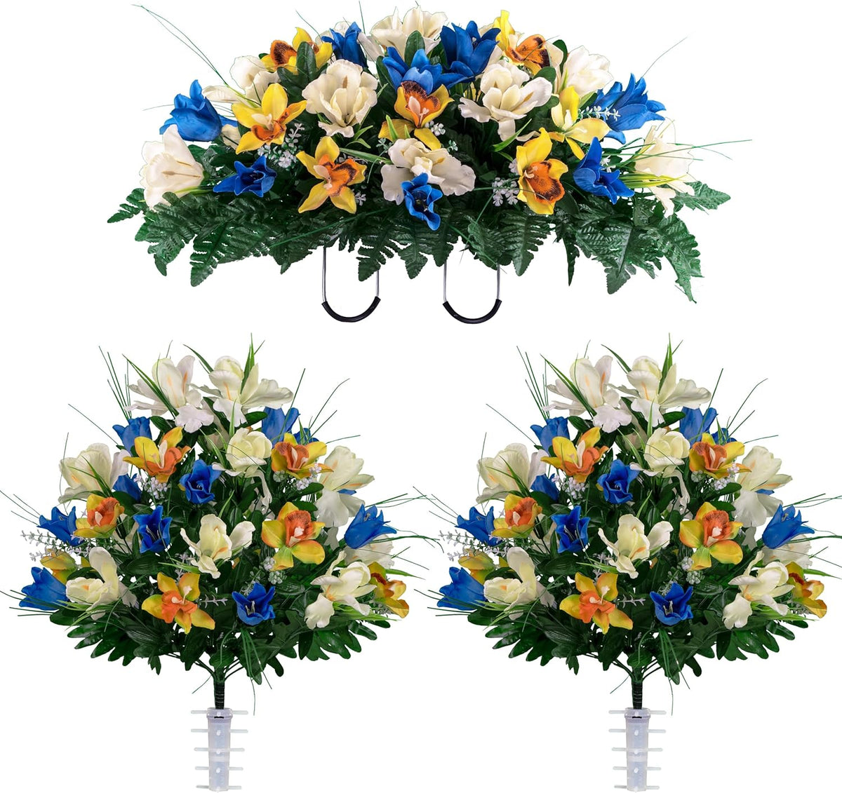 Sympathy Silks Ruby's Silk Flowers Artificial Flowers - Weighted Pot Bouquet Decoration - Height 18"-20" - Red Tulip and White Iris Potted Flowers