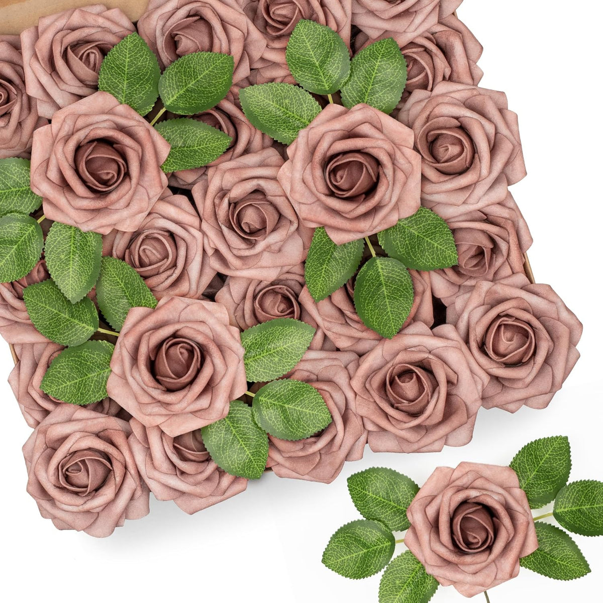 Mocoosy 50Pcs Rose Artificial Flowers, Lavender Fake Roses for Decorations, Purple Foam Fake Flowers with Stem for DIY Wedding Bouquet Bridal Shower Mother's Day Floral Arrangement Party Home Decor