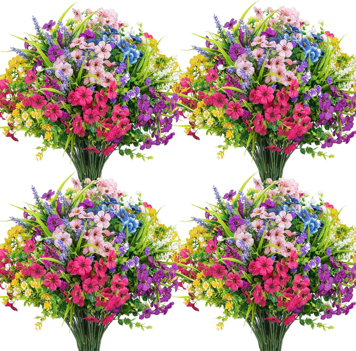 Ouddy Decor 24 Bundles Artificial Flowers for Outdoors Fake Silk Flowers UV Resistant Faux Plastic Plants for Spring Summer Garden Porch Window Box Table Vase Home Indoor Outdoor Decoration, Yellow