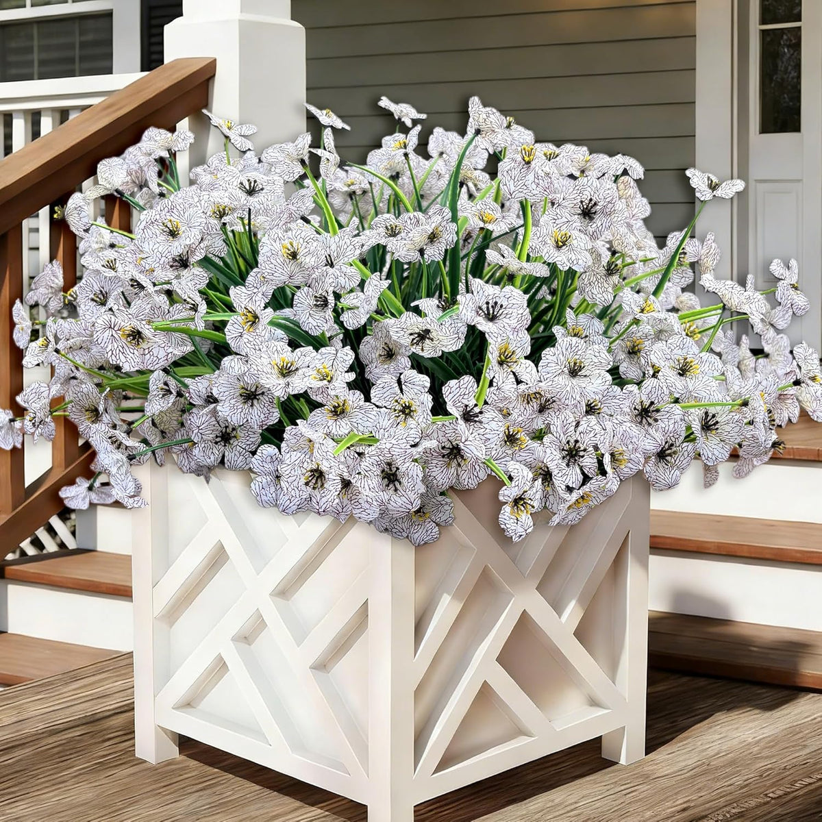 20 Bundles Artificial Flowers for Outdoors, UV Resistant Fake Realistic Flowers with Plastic Plants Spring Decor, Faux Silk Flowers for Outside Window Box Front Porch Planter Decor-Purple