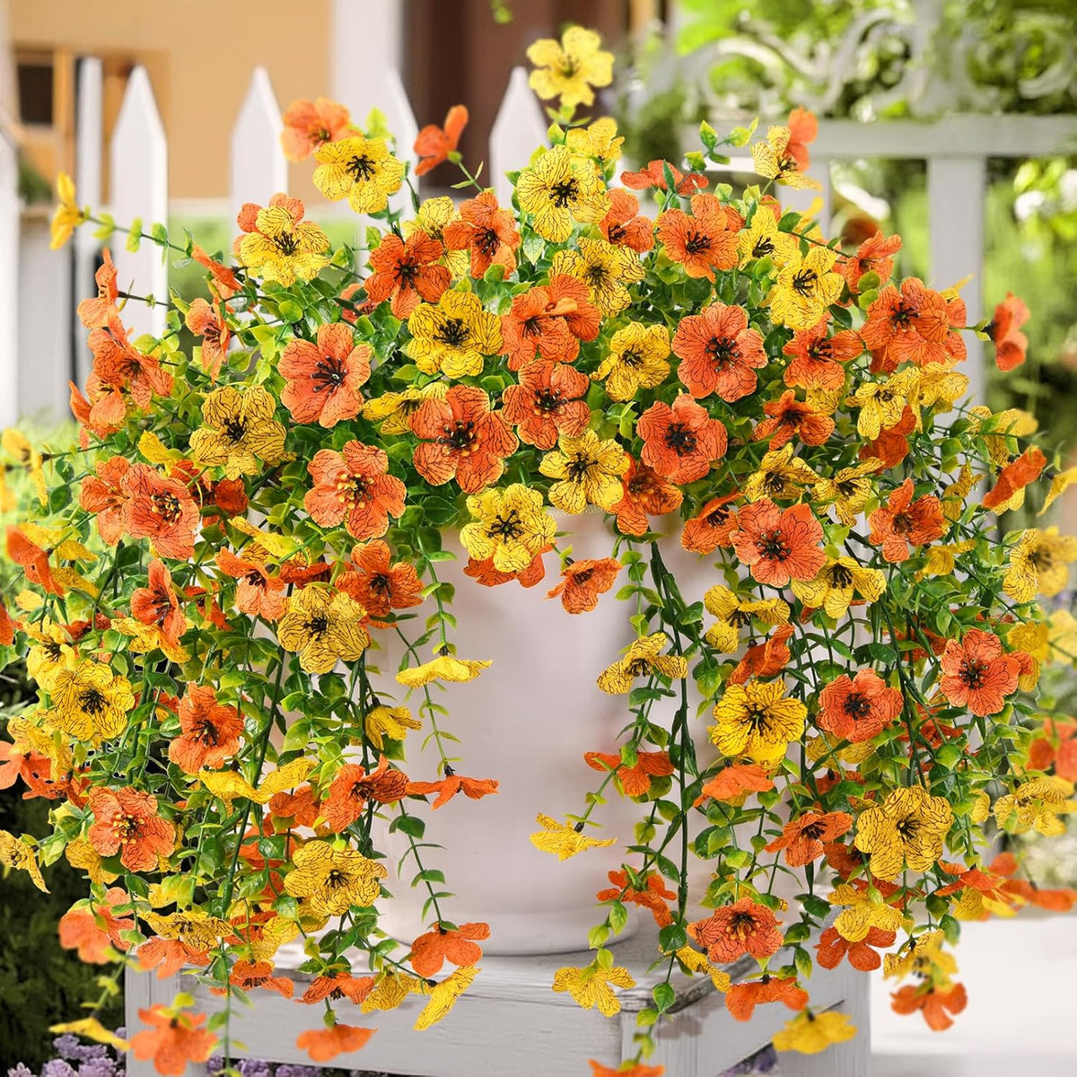 Artificial Hanging Flowers Plants for Outdoor Fall Decoration, 2PCS Faux Silk Daisy UV Resistant Look Real for Outside Home Indoor Planter Porch Window Yard Mums Autumn Decor(Orange Brown)