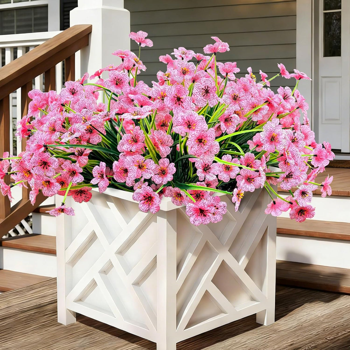 20 Bundles Artificial Flowers for Outdoors, UV Resistant Fake Realistic Flowers with Plastic Plants Spring Decor, Faux Silk Flowers for Outside Window Box Front Porch Planter Decor-Purple