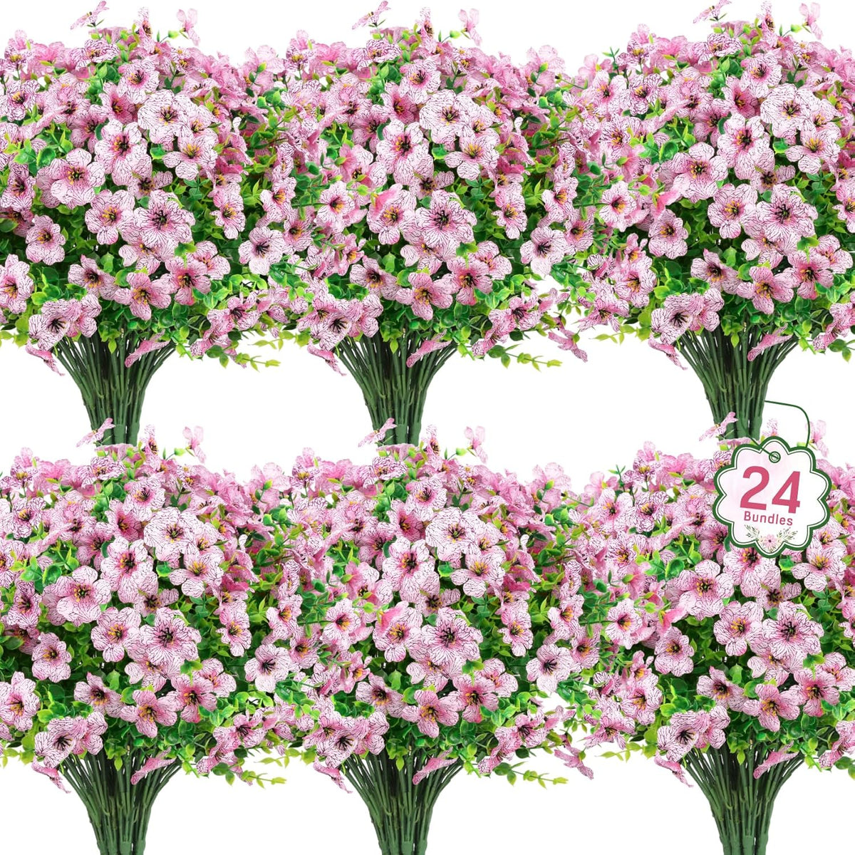 Ouddy Decor 24 Bundles Artificial Flowers for Outdoors Fake Silk Flowers UV Resistant Faux Plastic Plants for Spring Summer Garden Porch Window Box Table Vase Home Indoor Outdoor Decoration, Yellow