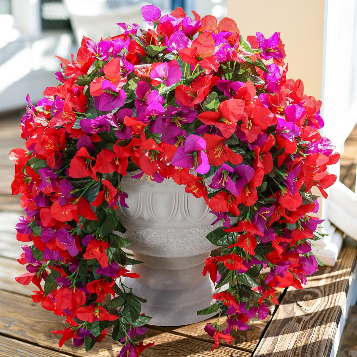 Faux Bougainvillea Artificial Flowers Plants for Outdoors Outside Decoration, 2 pcs Purple Fake Flowers UV Resistant Look Real Silk Long Trailing Vines for Front Door Porch Planter Urn Patio Garden
