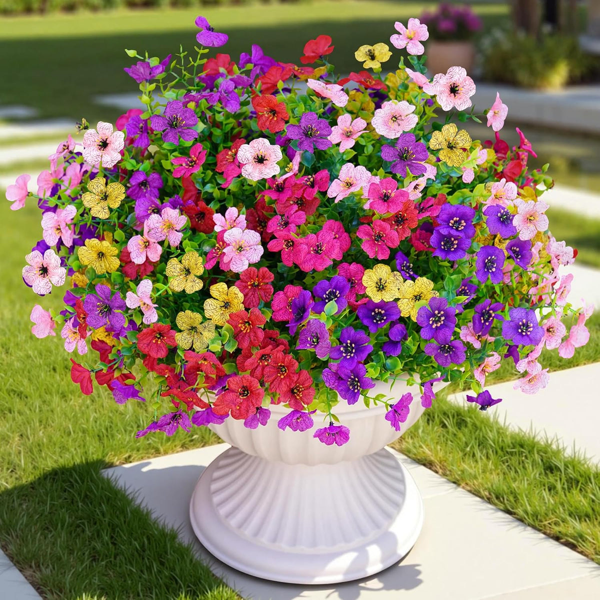 Artificial Faux Flowers Plants for Outdoors Outside Spring Summer Decoration,12 Bundles Silk Daisy Realistic Fake Flowers Plant Greenery UV Resistant for Planters Porch Patio Garden Home(6 Multicolor)