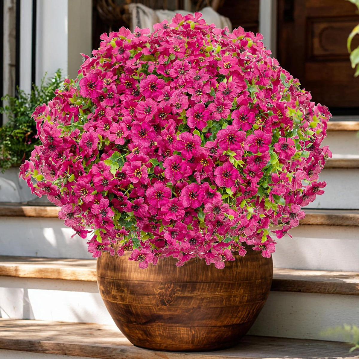 Artificial Flowers for Outdoors Fake Plants - 16 Bundles Faux Outside Greenery Boxwood No Fade Plastic Shrubs Fall Decor Farmhouse Home Garden (Blue)