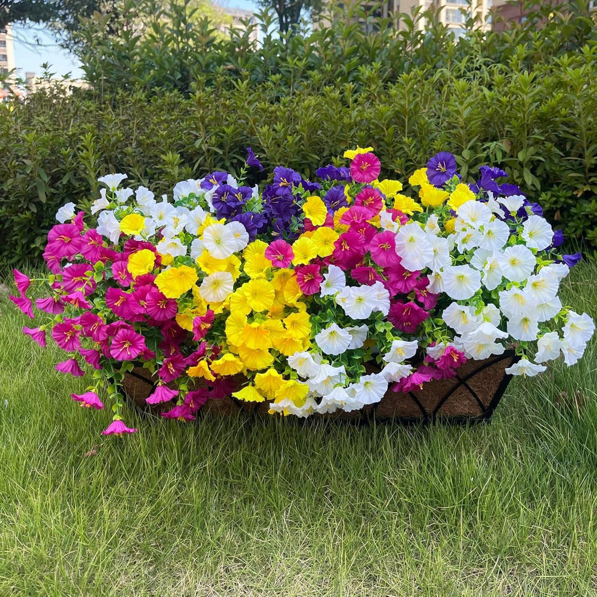 Artificial Fake Flowers For Outdoor Outside Decoration,16 Bundles UV Resistant Faux Plastic White Flowers with Green Eucalyptus Stem Plants Bulk Look Real for Home Porch yard Patio Planters (White)