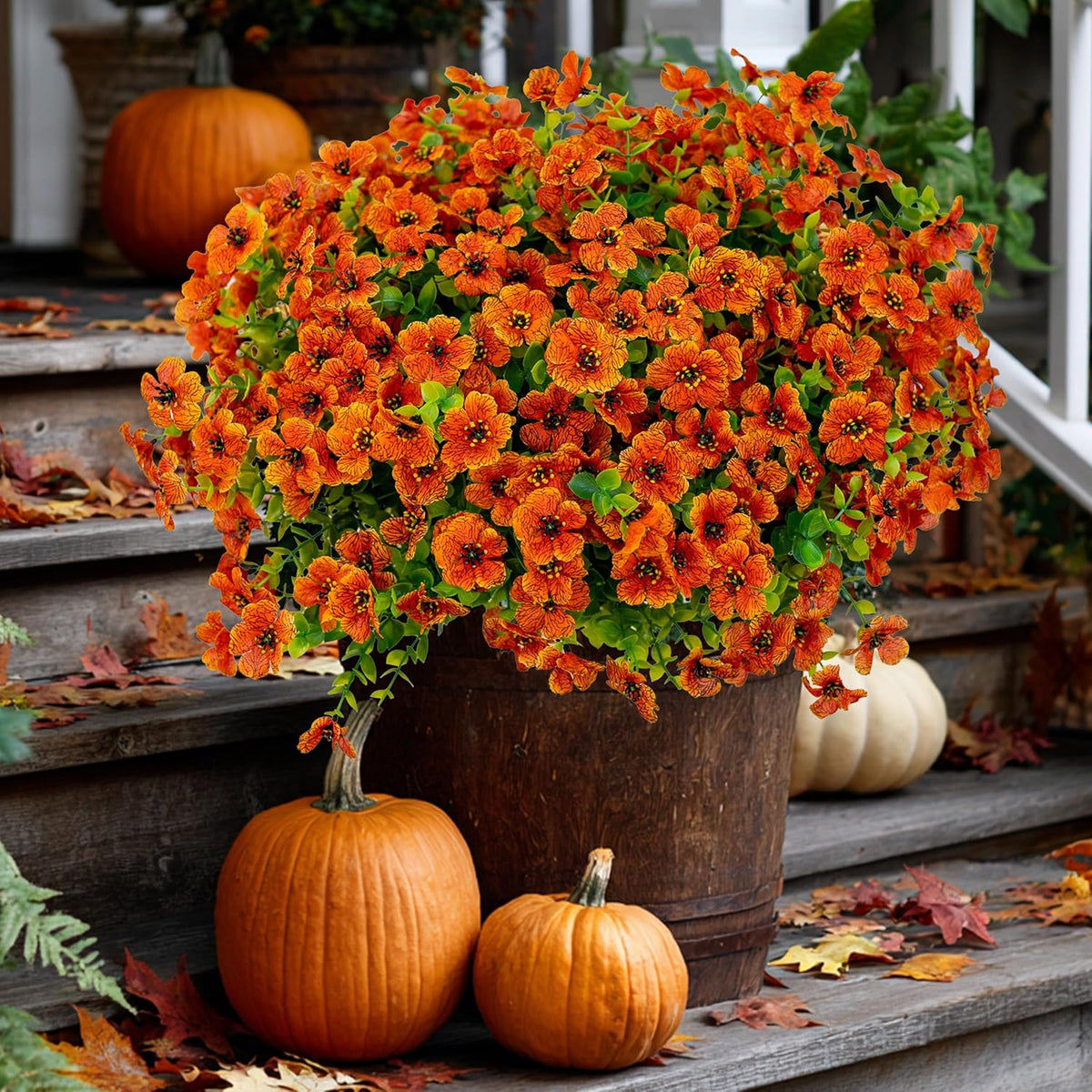 Artificial Flowers for Outdoors Fake Plants - 16 Bundles Faux Outside Greenery Boxwood No Fade Plastic Shrubs Fall Decor Farmhouse Home Garden (Blue)
