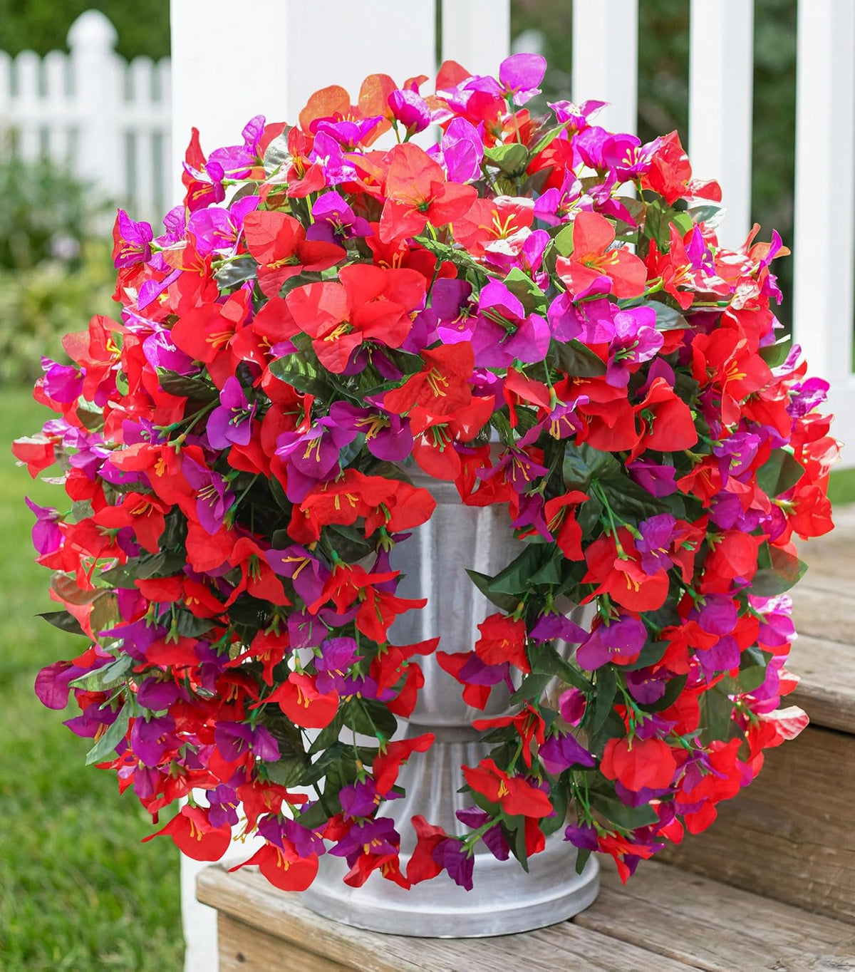 HyeFlora Bougainvillea Artificial Hanging Flowers Plants for Outdoors Decoration, 2pcs Fake Flowers Silk Bougainvillea Vines Realistic UV Resistant Faux Flowers for Outdoor Planters Porch Patio, Mix