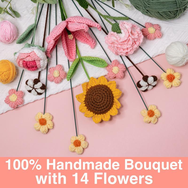 Large Wrapped Crochet Flowers Bouquet - 14 Pcs Handmade Floral Gift for Birthdays and Anniversaries