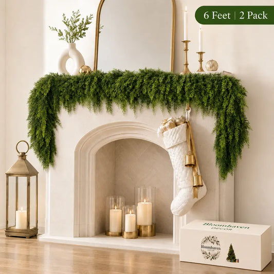 2-Pack 6 FT Real-Touch Artificial Cedar Garlands, Green Pine Greenery for Mantle and Wall