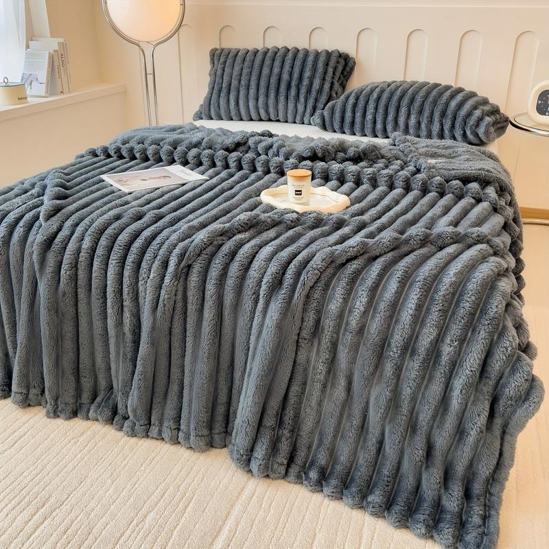 Super Soft Fleece Throw Blanket - Fluffy Stripe Texture Lightweight Blanket for Couch and Bed