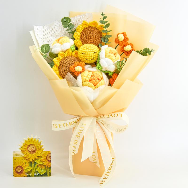 Handmade Crochet Flowers Bouquet - Halloween Pumpkin and Ghost Decor Gift