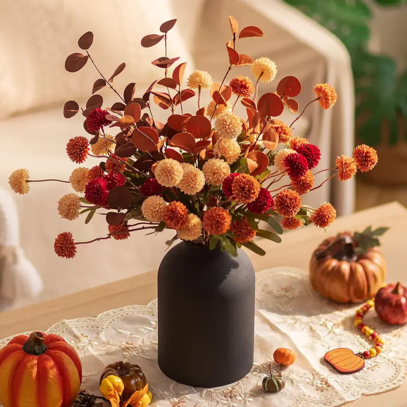 Artificial Flowers in Vase: 12 Stems of Mums and Eucalyptus Faux Floral Arrangements