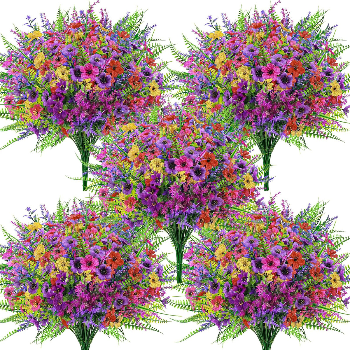 Der Rose 24 Bundles Artificial Flowers Bulk for Outdoors UV Resistant Fake Flowers Spring for Garden Patio Porch Farmhouse Home Window Box Decor（Colourful）