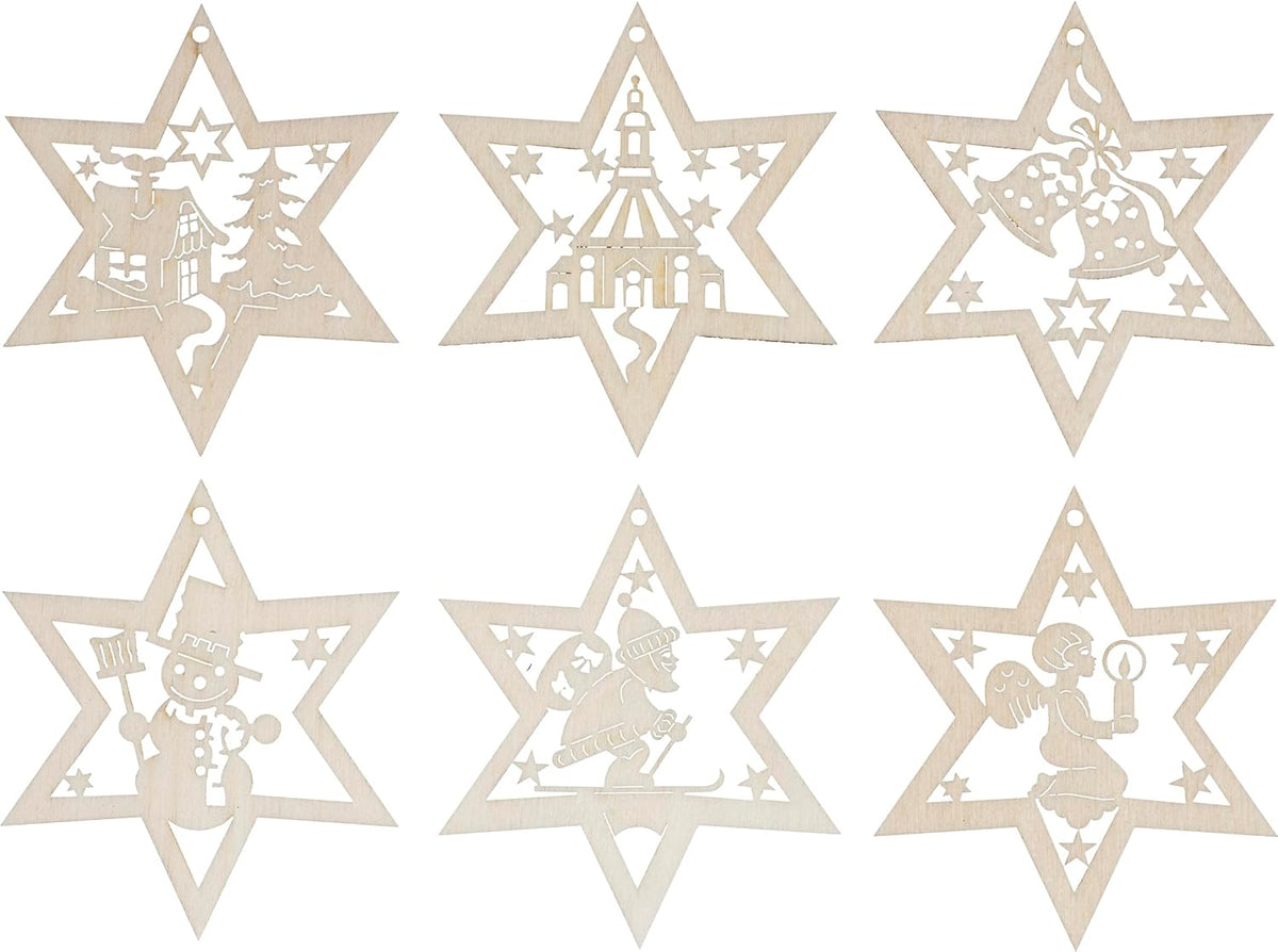 Artisan Wooden Star Ornaments German Holiday Decor Series