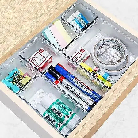 25 PCS Clear Plastic Drawer Organizer Set, 4 Sizes Versatile Storage Bins for Home and Office