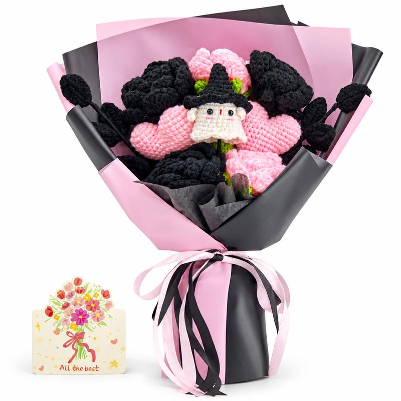 Handmade Crochet Flowers Bouquet - Halloween Pumpkin and Ghost Decor Gift