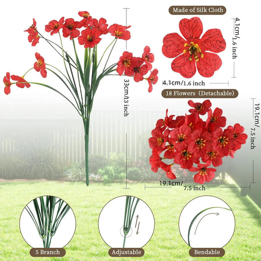 24 Bundles Artificial Flowers for Indoors & Outdoors, 8 Colors Fake Plants for Garden and Home