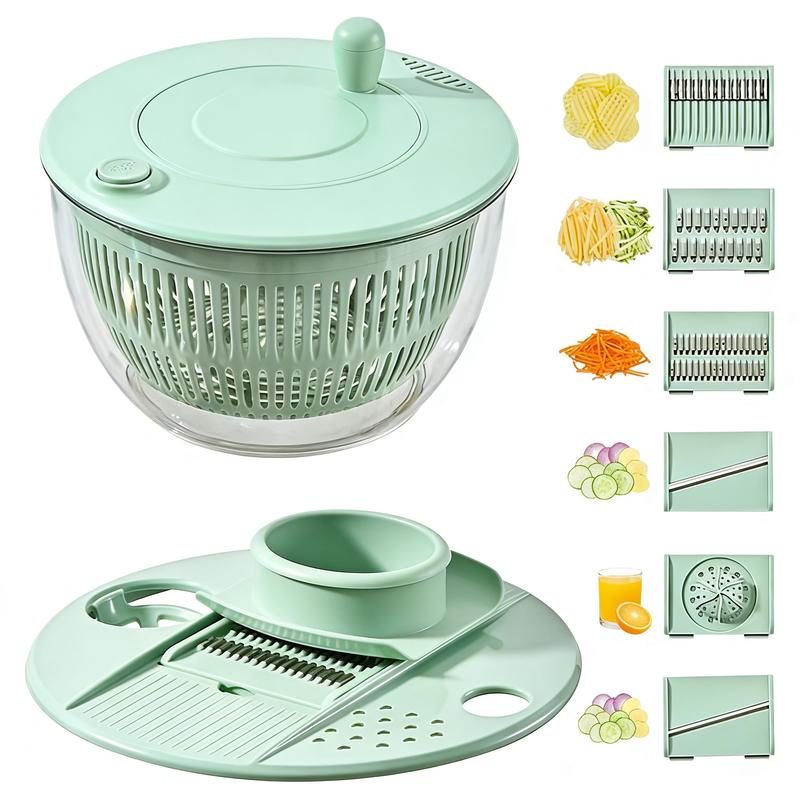 🔥🔥🔥5.3 Qt Large 3-in-1 Rotating Salad Spinner Set with 5-Blade Slicer and Juicer
