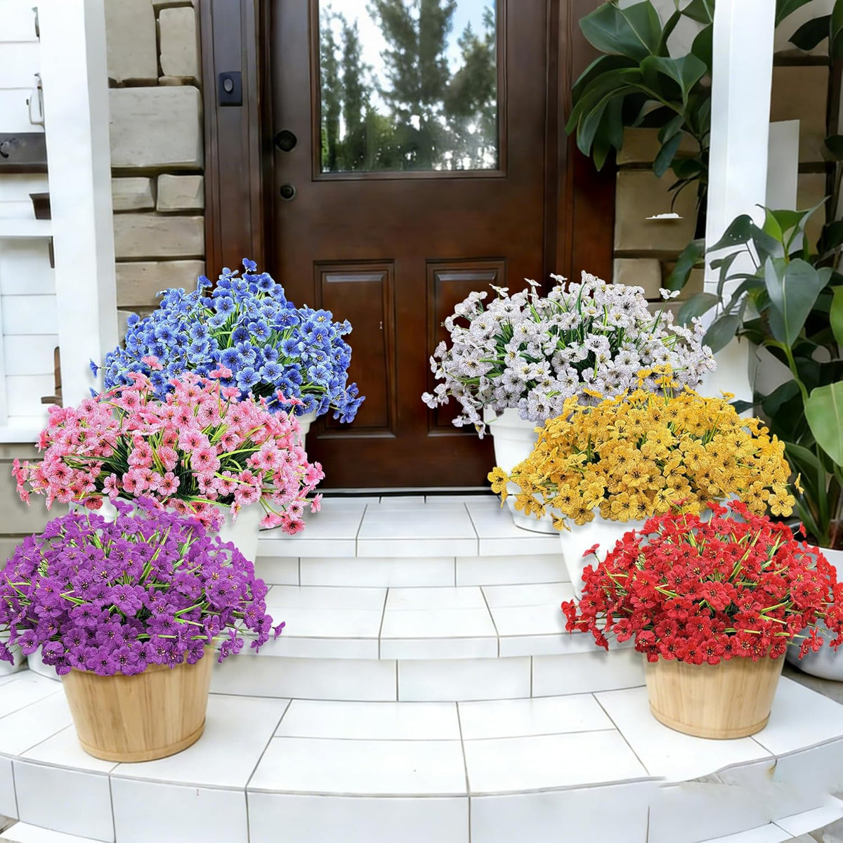 20 Bundles Artificial Flowers for Outdoors, UV Resistant Fake Realistic Flowers with Plastic Plants Spring Decor, Faux Silk Flowers for Outside Window Box Front Porch Planter Decor-Purple