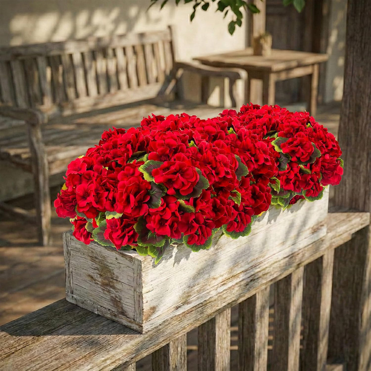 lovemoon 8 Pcs Artificial Geranium Plant Realistic Silk Flowers for Outside UV Resistant Faux Geraniums Flowers for Indoor Outdoor Home Garden Office Decoration (8, Red)