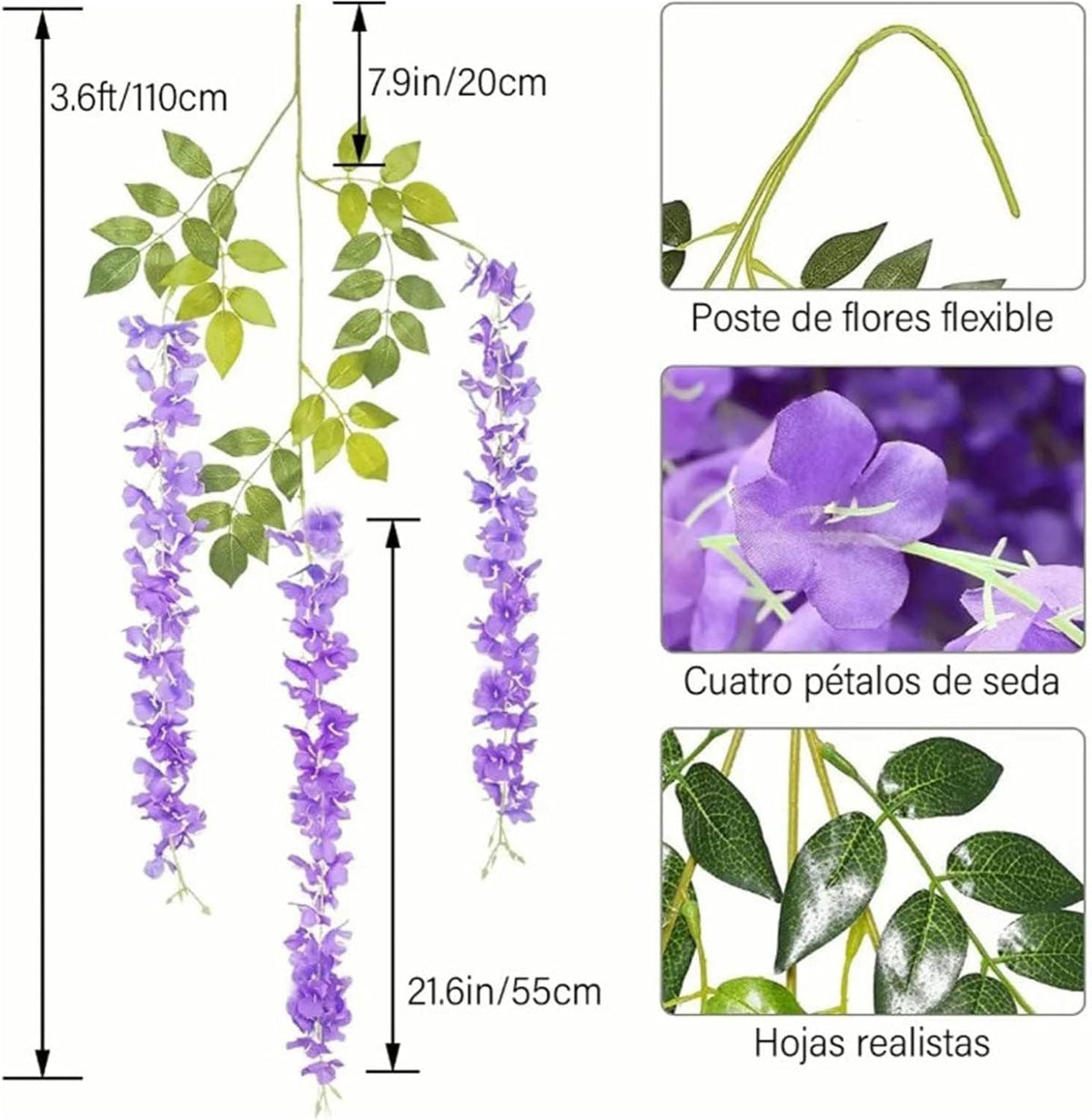 14PCS Artificial Wisteria Hanging Flowers, Six Leaf Blue Garland Silk Flowers Decoration, 43 Feet Fake Wisteria Vine Rattan String for Home Office Wedding Wall Garden Outdoor Party