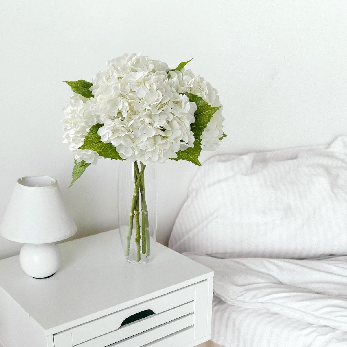 4 Pcs Real Touch White Hydrangeas Artificial Flower 21 inches Realistic Faux Latex Hydrangeas Flower for Home Decor Kitchen Living Room Spring Table Wedding Xmas Arrangement