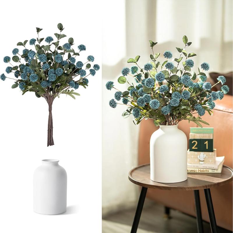 Artificial Flowers in Vase: 12 Stems of Mums and Eucalyptus Faux Floral Arrangements