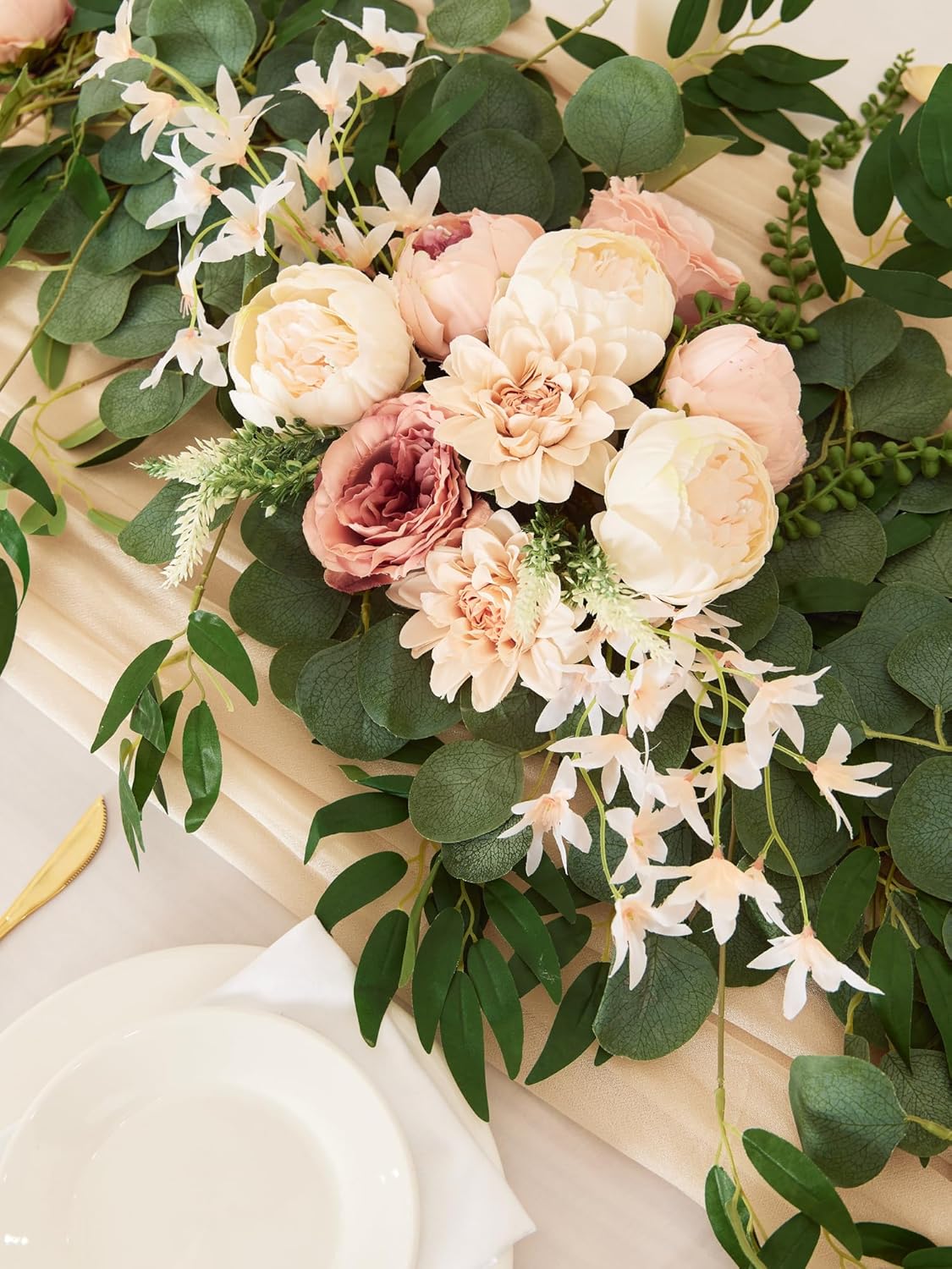 Refined Eight Foot Eucalyptus Peony Home Decor Statement