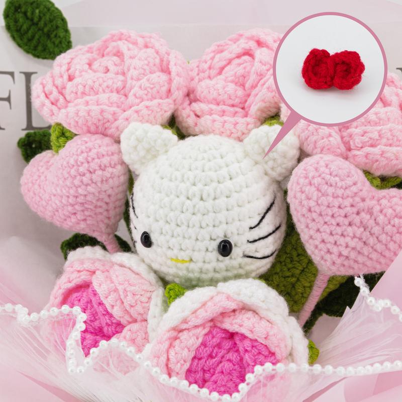Handmade Wrapped Crochet Flowers Bouquet with Eucalyptus - White Floral Gift for Valentine's Day and Birthday