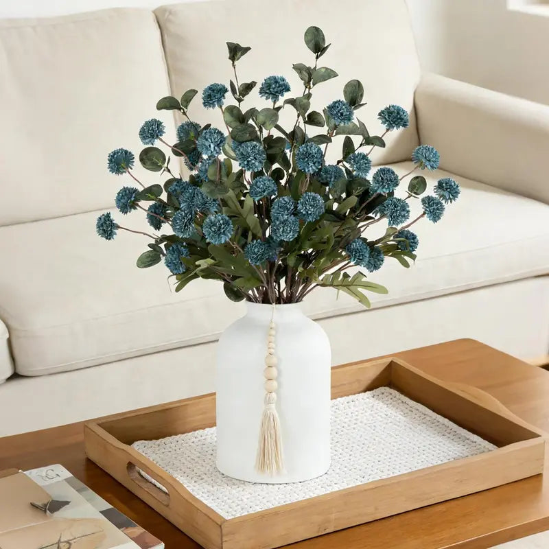 Artificial Flowers in Vase: 12 Stems of Mums and Eucalyptus Faux Floral Arrangements