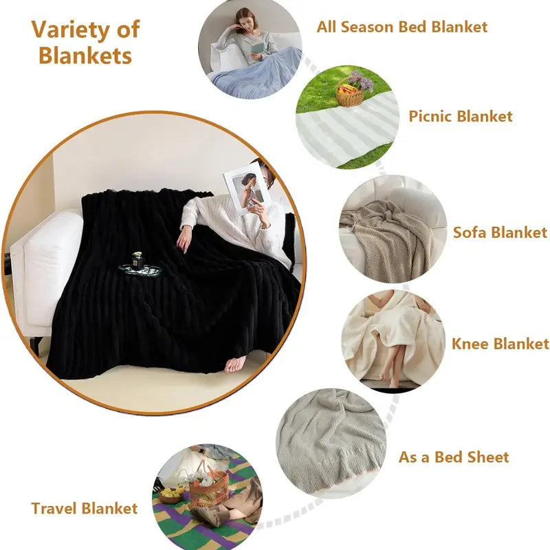 Super Soft Fleece Throw Blanket - Fluffy Stripe Texture Lightweight Blanket for Couch and Bed