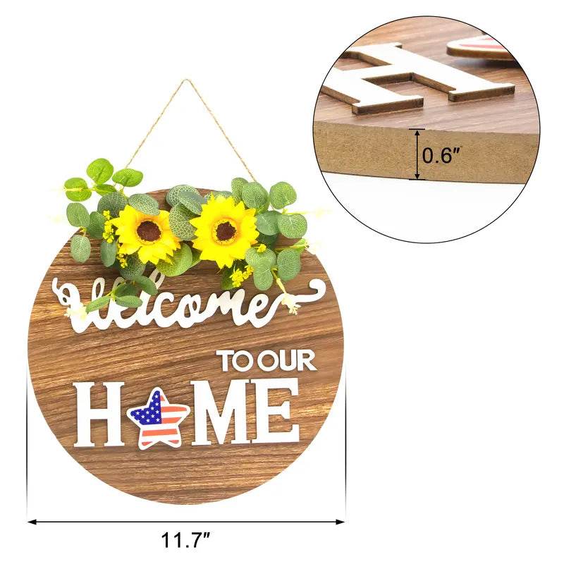 All-Season Wooden Welcome Sign - 12x12 Inch Round Wreath for Front Door and Home Wall Decor