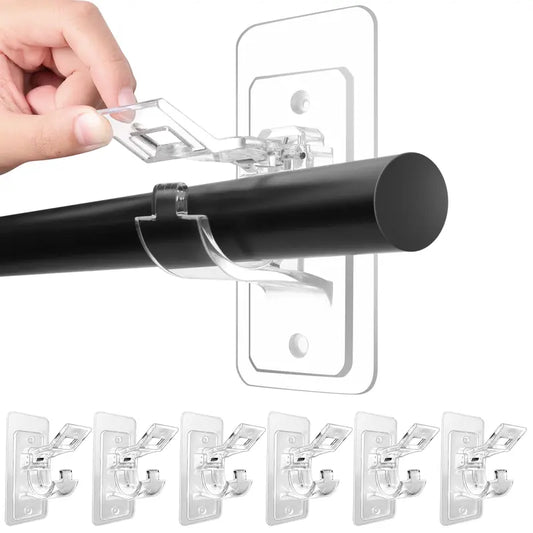 6-Pack No Drill Curtain Rod Holders, Self Adhesive Nail Free Hooks for Bathroom and Home