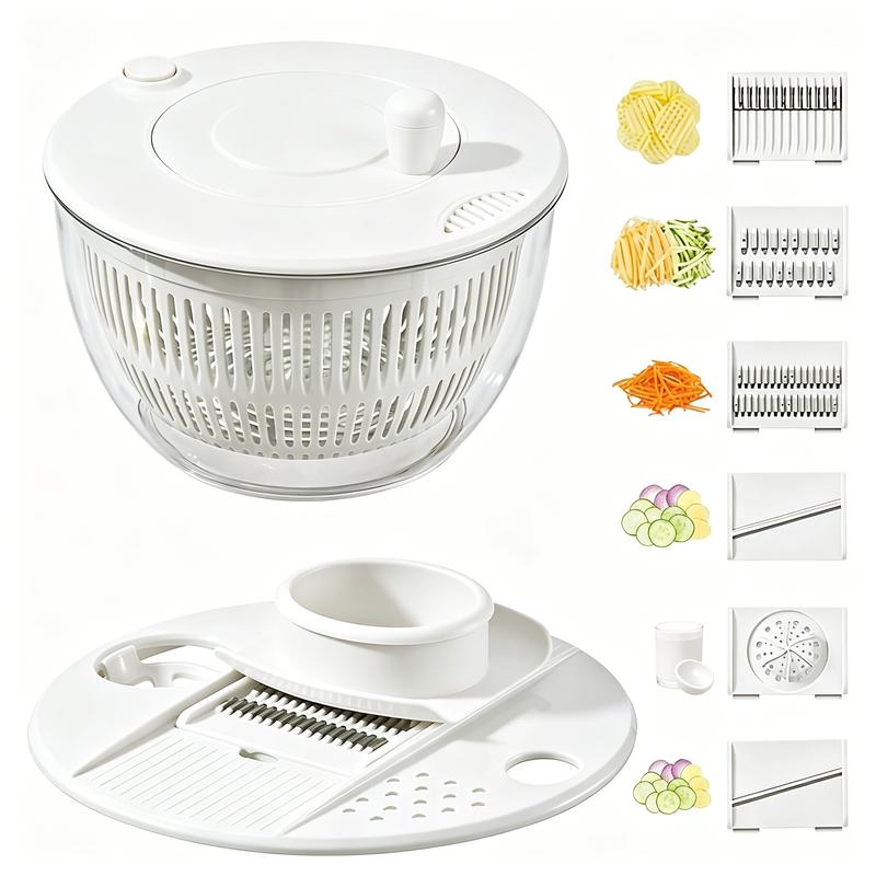 🔥🔥🔥5.3 Qt Large 3-in-1 Rotating Salad Spinner Set with 5-Blade Slicer and Juicer