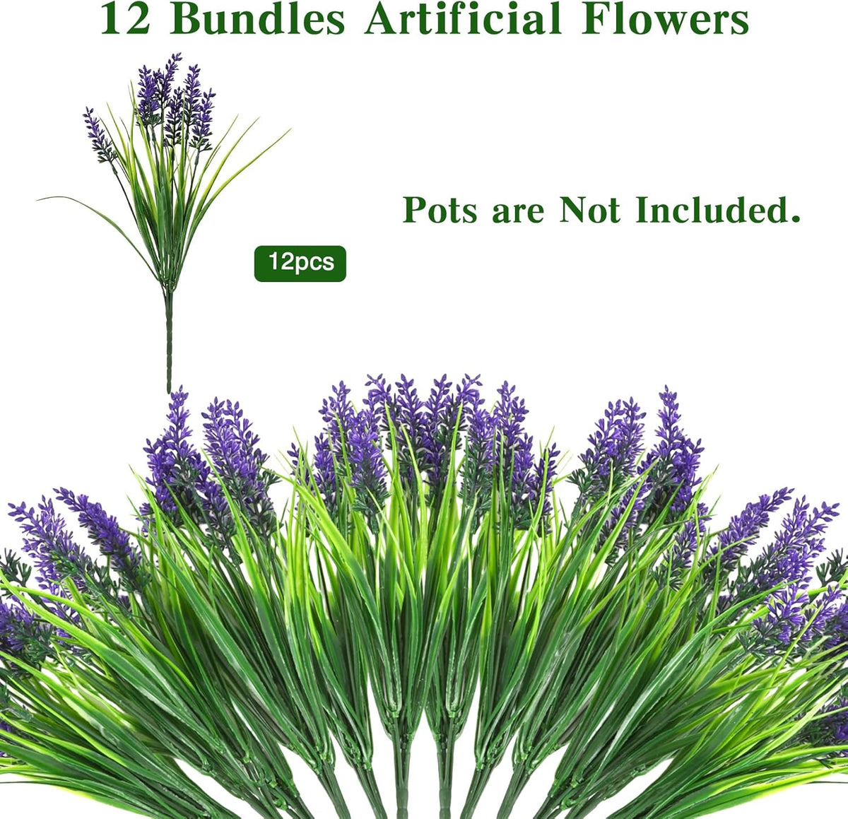 Outdoor Artificial Flowers UV Resistant 12pcs Fake Monkey Grass with Flowers Faux Plants for Garden Porch Window Patio Planter Pathway