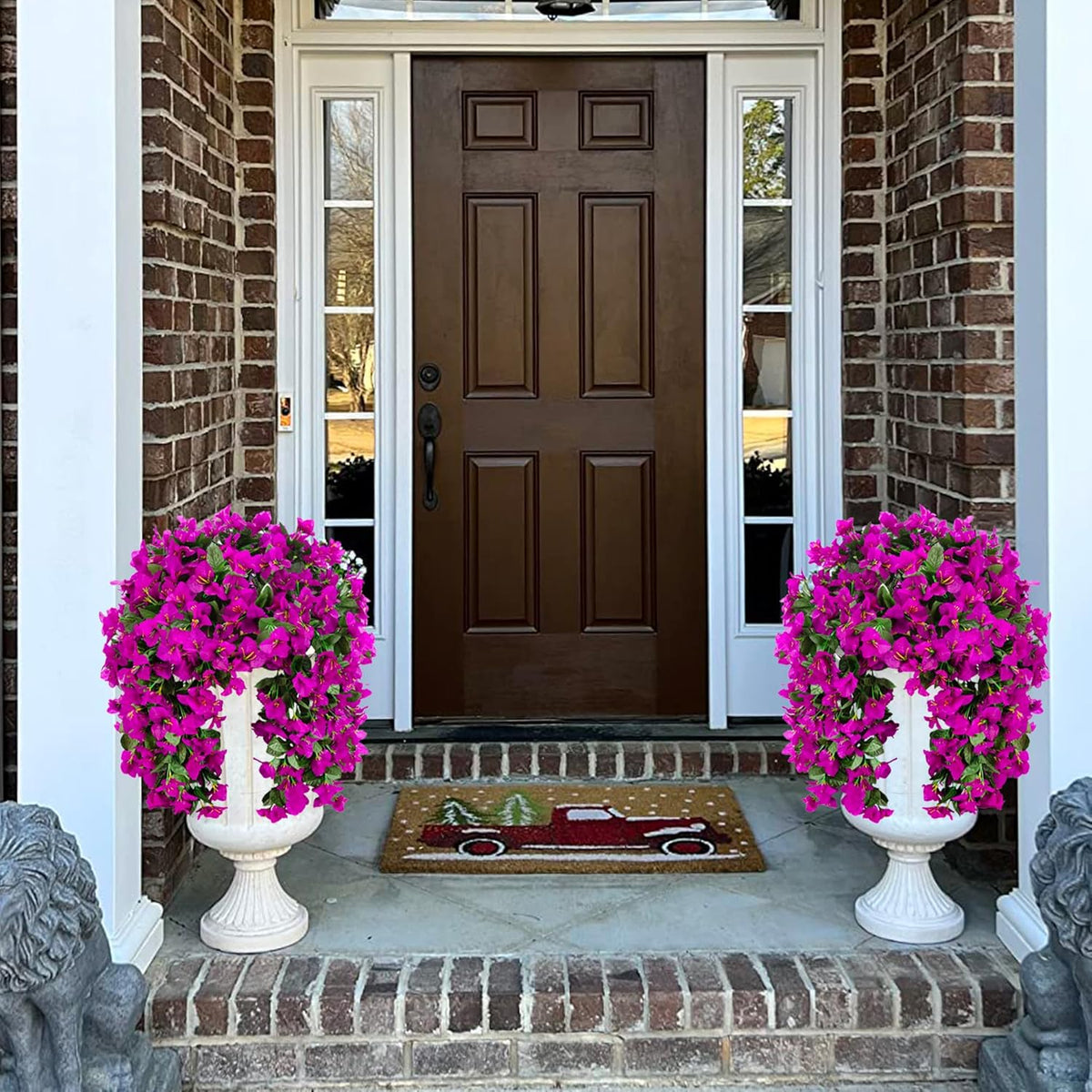 Faux Bougainvillea Artificial Flowers Plants for Outdoors Outside Decoration, 2 pcs Purple Fake Flowers UV Resistant Look Real Silk Long Trailing Vines for Front Door Porch Planter Urn Patio Garden