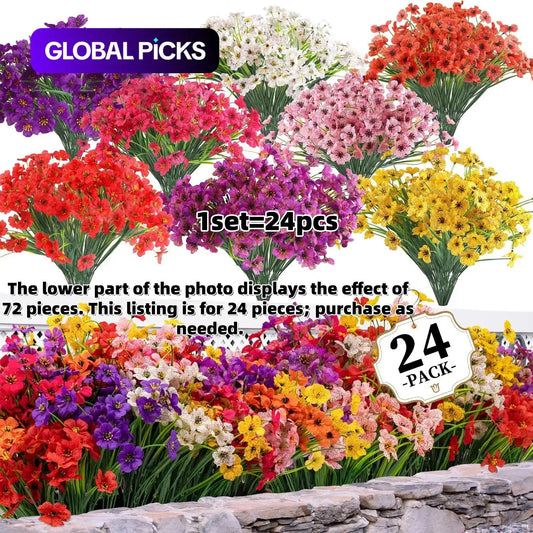 24 Bundles Artificial Flowers for Indoors & Outdoors, 8 Colors Fake Plants for Garden and Home