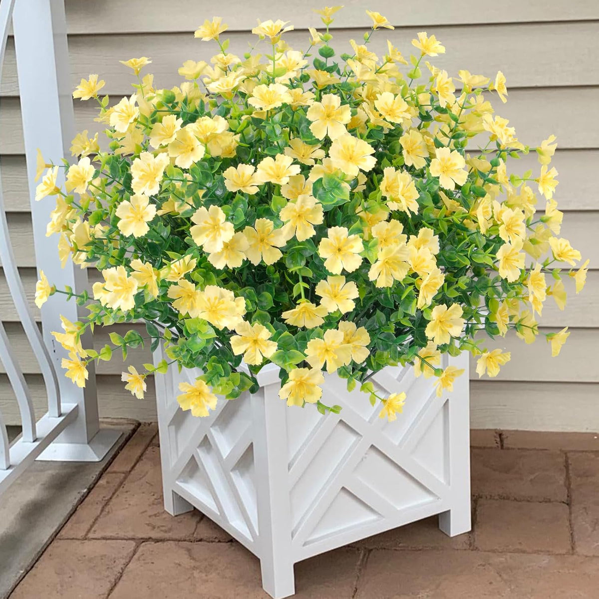 Ouddy Decor 24 Bundles Artificial Silk Flowers for Outdoors, Fake Plants Faux Greenery for Indoor Outside Garden Porch Window Hanging Planter Office Table Home Decor, Yellow