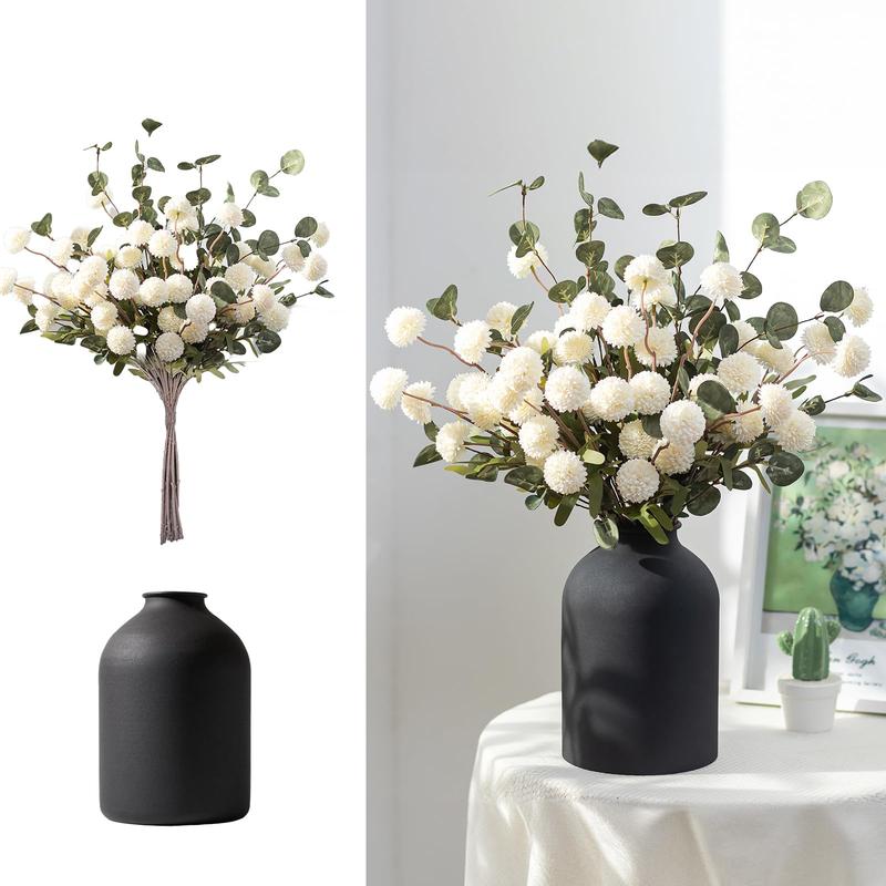 Artificial Flowers in Vase: 12 Stems of Mums and Eucalyptus Faux Floral Arrangements
